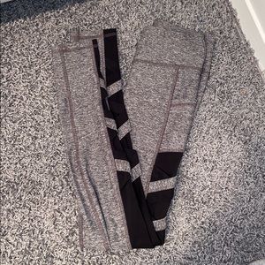 Gray leggings with black mesh
